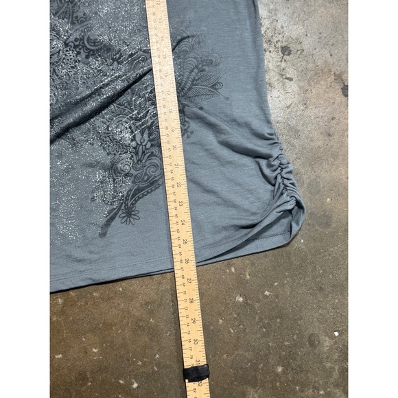 Faded Glory Women XXL 20 Gray Lace Back Ruched T-Shirt Silver Glitter Y2K Top - Picture 4 of 10